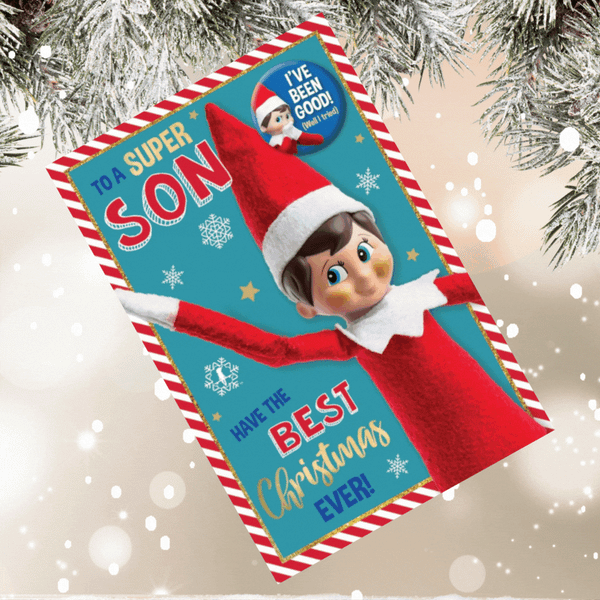 The Elf on the Shelf® Super Son Christmas Card & Badge The Elf on The